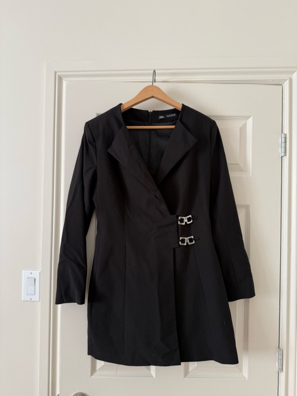 Zara Black Blazer Mini Dress with Silver Buckle Detail